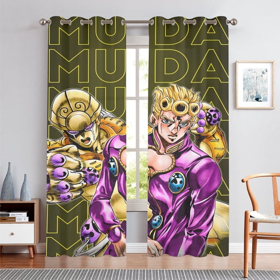 Anime Themed Curtains for Bedroom Drapes,JoJo's Bizarre Adventure Print Design Window Treatments Curtain Panel Set, 2-Panels, 55" W x 63" L