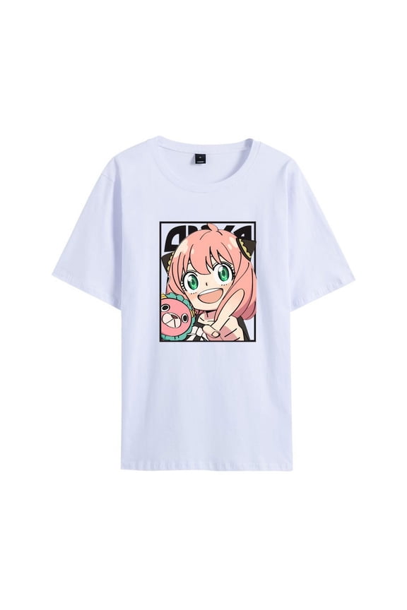 Anime Top Anya Forge T-Shirt Short Sleeve Summer Casual Breathable Black & White Clothes
