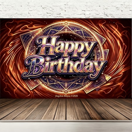 Anime Trading Card Duel Happy Birthday Backdrop 71" x 43", Golden Magic Circle TCG Theme Party Decorations Banner with Grommets & String for Teens Adults