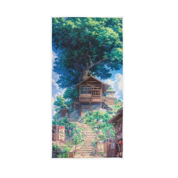 Anime Tree Landscape Painting Face Towel Absorbent Hand Towels Bath Sport Gym