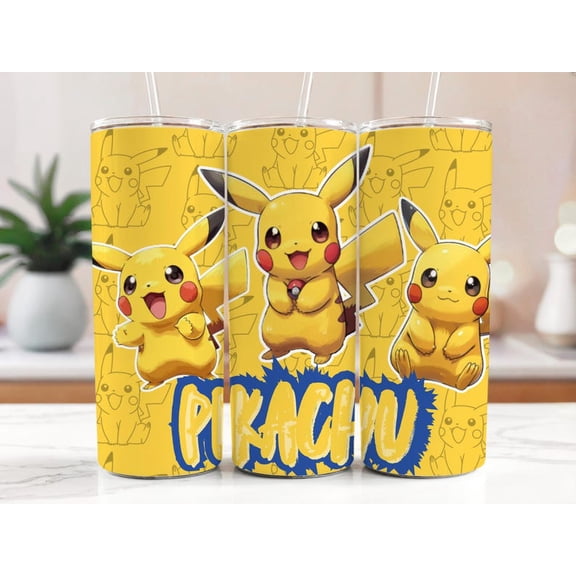 Anime Tumbler Wrap Design: Pikachu 20oz PNG