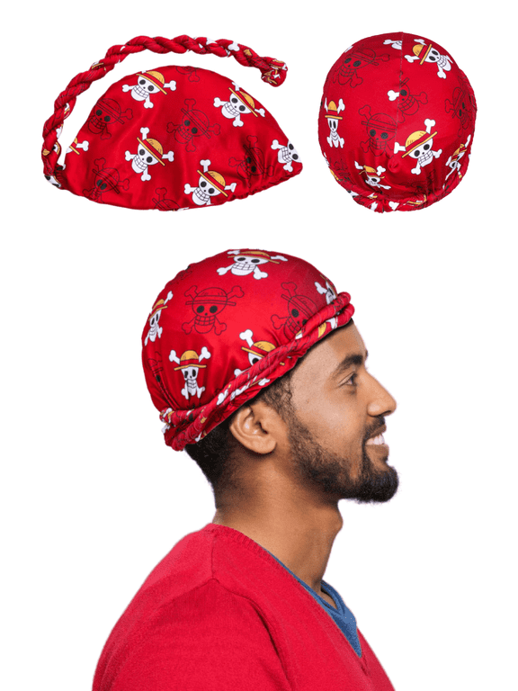 Anime Turban for Men Satin Hair Wrap (Red Skull)