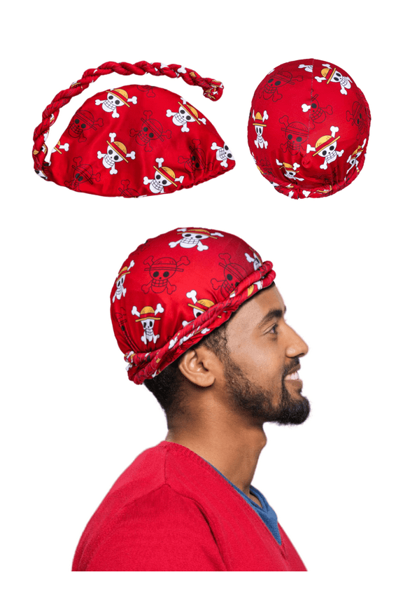 Anime Turban for Men Satin Hair Wrap (Red Skull)