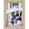 thumbnail image 1 of Anime Twin Size Duvet Cover Set, Fantasy Fairy Silhouette Sitting on the Branch of Tree with Flying Birds, Decorative 2 Piece Bedding Set with 1 Pillow Sham, Dark Purple and Fuchsia, by Ambesonne, 1 of 3