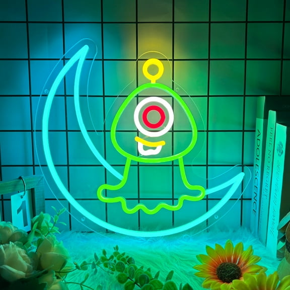Anime Alien Neon Sign for Wall Decor, Cute Alien Led Signs, Dimmable Neon Light Sign for Bedroom, Game Room, Living Room, Bar Decoration, USB Powered Light Up Signs for Man Cave