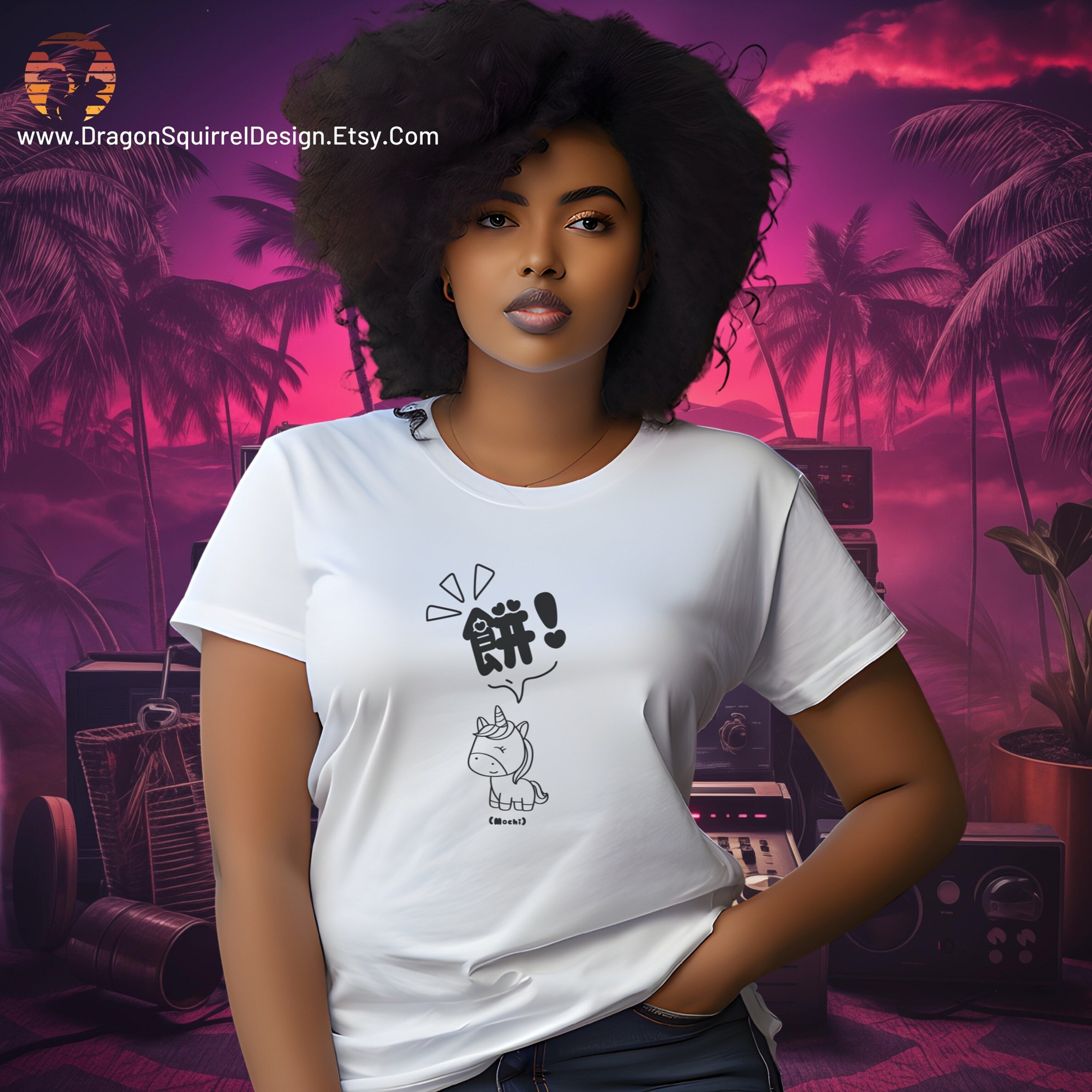 Anime Unicorn Loves Mochi Japanese Streetwear TShirt, Chibi Unicorn