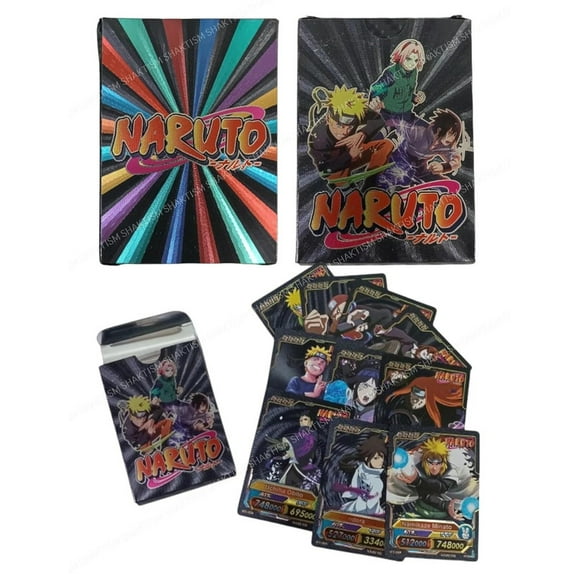 Anime Unique Card Desk Pack, Official Anime CCG Collectable Playing Foil Cards, Anime Merchandise Gift, Pack of 55 (Naruto Cards Black)