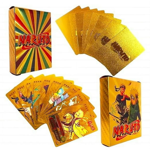 Anime Unique Card Desk Pack, Official Anime CCG Collectable Playing Foil Cards, Anime Merchandise Gift, Pack of 55 (Naruto Cards Golden)