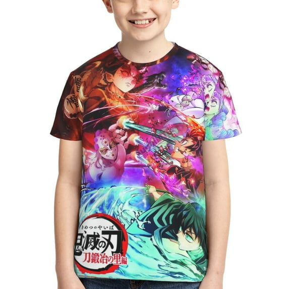Anime Unisex Demon Slayer Shirt Cosplay Shirt Cartoon T-Shirts Fashion Casual for Boys and Girls Shirts -S