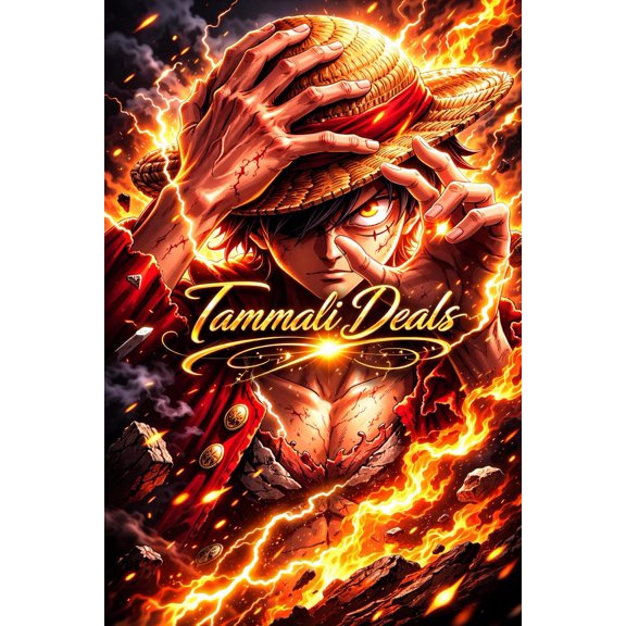 Anime Wall Art luffy poster fire effect intense portrait pirate anime decor for bedroom gaming setup 24x36 UNFRAMED