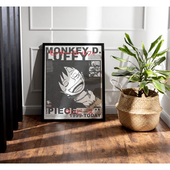Anime Wall Art luffy poster manga black white vintage typography japanese style decor for bedroom room 16x24 UNFRAMED