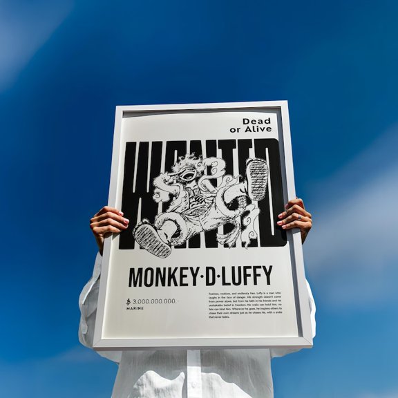 Anime Wall Art luffy wanted poster black white minimalist bounty print decor for bedroom gaming room 24x36 UNFRAMED