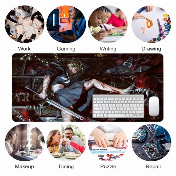 Anime Warrior Girl vs Monsters Mouse Pad 31.5 x 11.82 Inches Rubber Desk Mat for Office Gaming