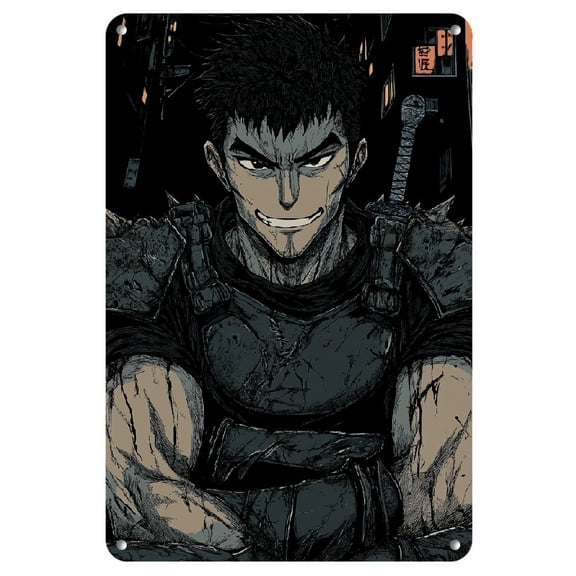 Anime Warrior Metal Wall Art, 8x12 Inch, Retro Style High-Definition Print, Chinese Font, Indoor Decorative Iron&nbsp;Sign, Anime Room Decor