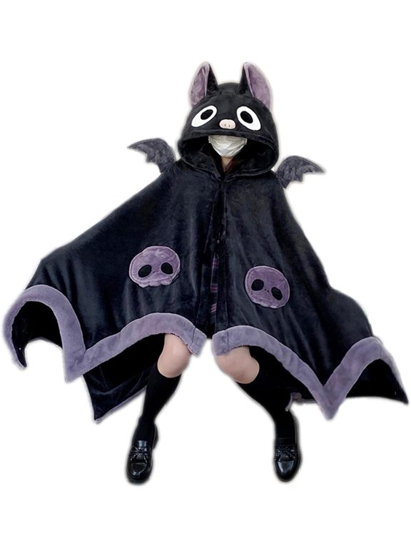Anime Wearable Bat Blanket Hoodie for Adults Cute Halloween Devil Bat Hooded Blanket Oversized Soft Sherpa Hoodie Women Throw Cloak Wrap with Demon Wings for Women Men Child Student, Free Size