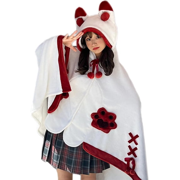 Anime Wearable Blanket Hoodie for Adults Cute Halloween Devil Bat Hooded Blanket Oversized Soft Sherpa Hoodie Women Throw Cloak Wrap with Demon Wings for Women Child Student, Free Size,B