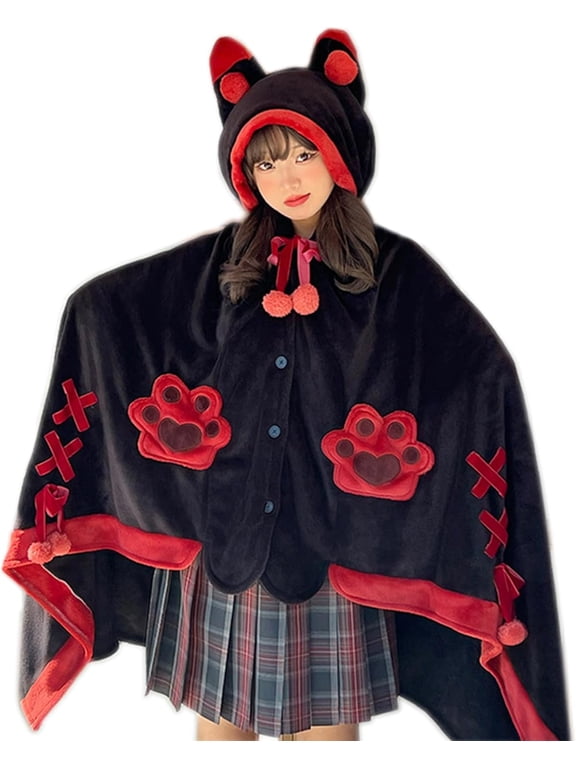 Anime Wearable Blanket Hoodie for Adults Cute Halloween Devil Bat Hooded Blanket Oversized Soft Sherpa Hoodie Women Throw Cloak Wrap with Demon Wings for Women Men Child Student, Free Size,C