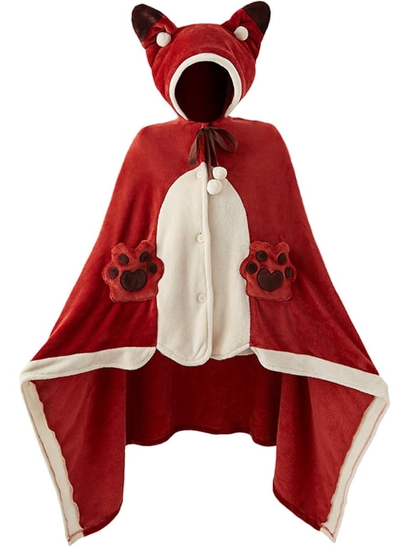 Anime Wearable Fox Blanket Hoodie for Adult Women Girls Oversized Hooded Blanket Super Soft Comfortable Warm Cape Cloak Wrap Free Size Fox Costume,D