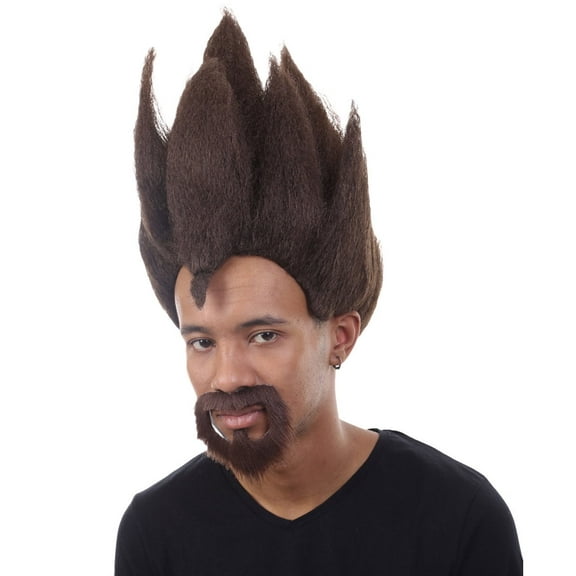 Anime Wig and Full Beard Set | Brown Spike TV/Movie Wigs | Premium Breathable Capless Cap