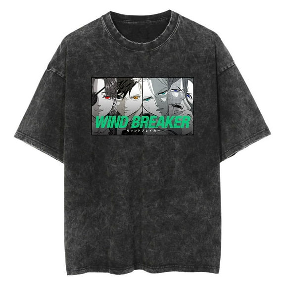 Anime Wind Breaker Washed Vintage T-Shirt Merch Casual Short Sleeved T Shirt Unisex TShirt