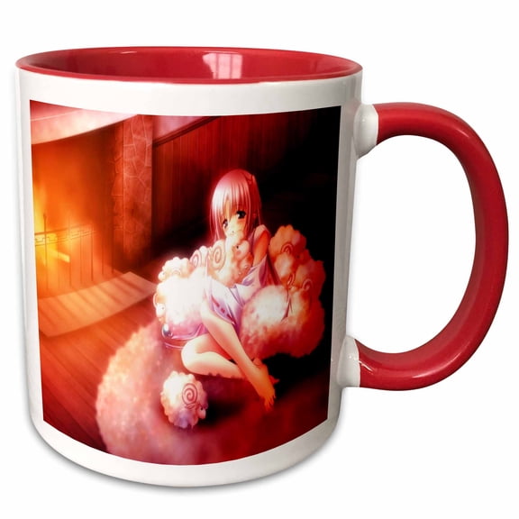 3drose, Anime with Pink Sheep, 11oz Two-tone Red Mug