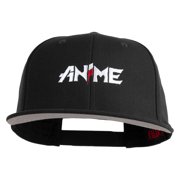Anime Wordmark Embroidered Wool Blend Flat Snapback Cap - Black OSFM