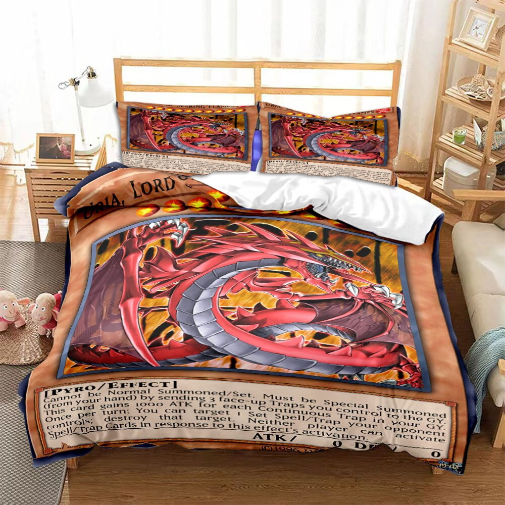 Anime Yu Gi Oh Card Duvet Cover Set Blue Eyes White Dragon Cartoon