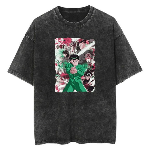Anime YuYu Hakusho Washed Vintage T-Shirt Merch Casual Short Sleeved T Shirt Unisex TShirt
