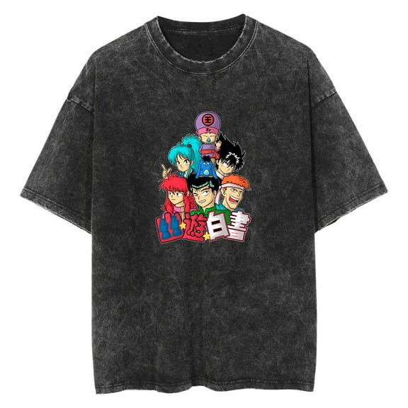 Anime YuYu Hakusho Washed Vintage T-Shirt Merch Casual Short Sleeved T Shirt Unisex TShirt