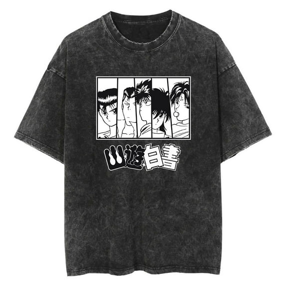 Anime YuYu Hakusho Washed Vintage T-Shirt Merch Casual Short Sleeved T Shirt Unisex TShirt