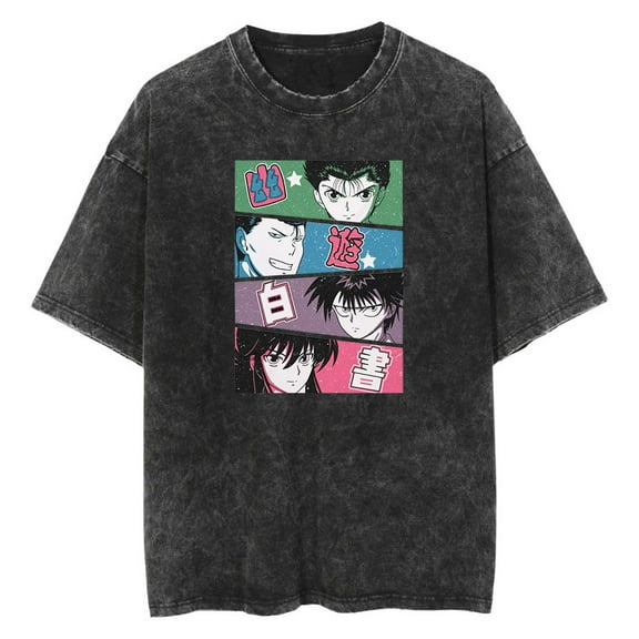 Anime YuYu Hakusho Washed Vintage T-Shirt Merch Casual Short Sleeved T Shirt Unisex TShirt