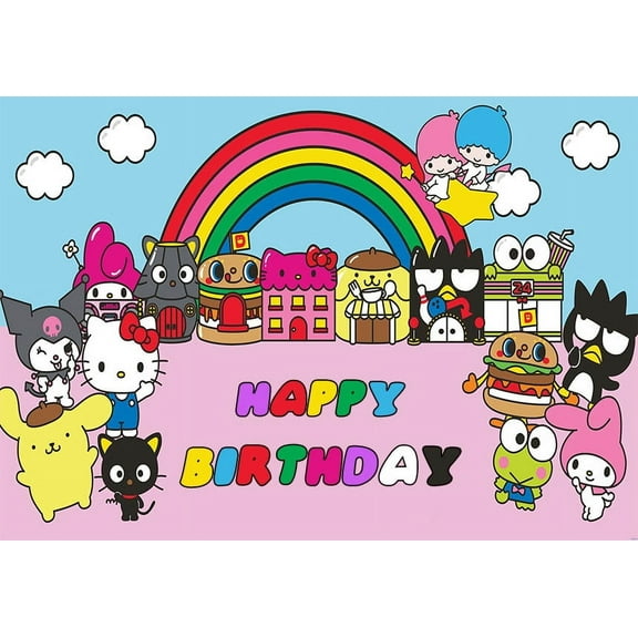 Anime characters Cartoon Theme Party Backdrop Cloth Newborn Happy Birthday Baby Party Decoration Photo Photography Props 5x3FT