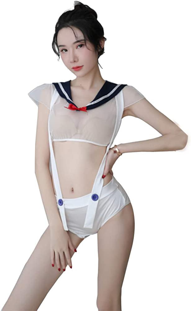 Anime cosplay lingerie Sexy lingerie suspenders sexy Japanese sailor big  round collar uniform 