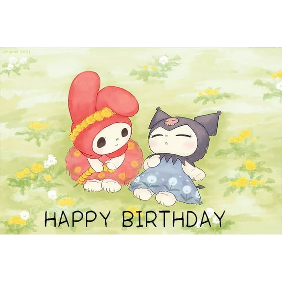 Anime couple on the grassland Cartoon Theme Party Backdrop Cloth Newborn Happy Birthday Baby Party Decoration Photo Photography Props 5x3FT