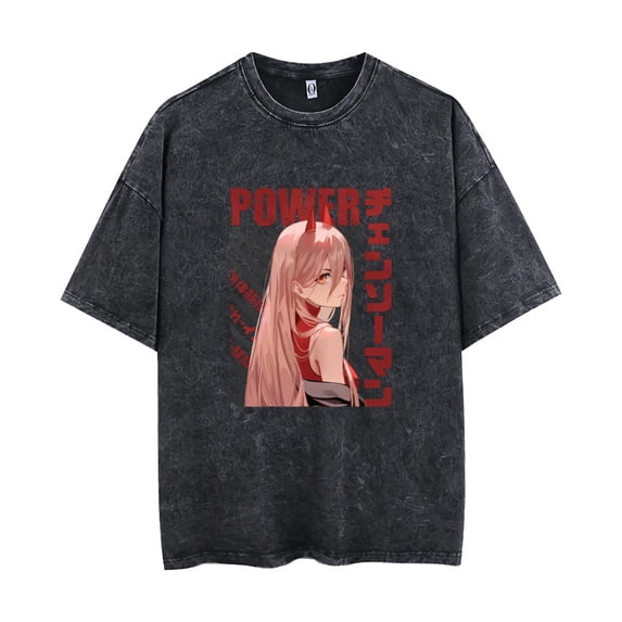 Anime short sleeve macimat shirt bauer short sleeve crew neck washed vintage top harajuku style men and women short sleeve