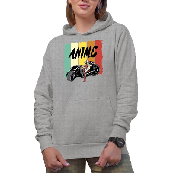 Anime with Motorcycle Rider, Heather Grey Hooded Sweatshirt or Hoodie, 3XL
