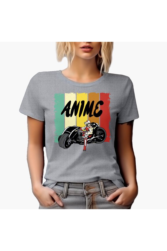 Anime with Motorcycle Rider, Heather Grey T-Shirt, 3XL