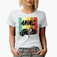 thumbnail image 1 of Anime with Motorcycle Rider, White T-Shirt, Small, 1 of 5