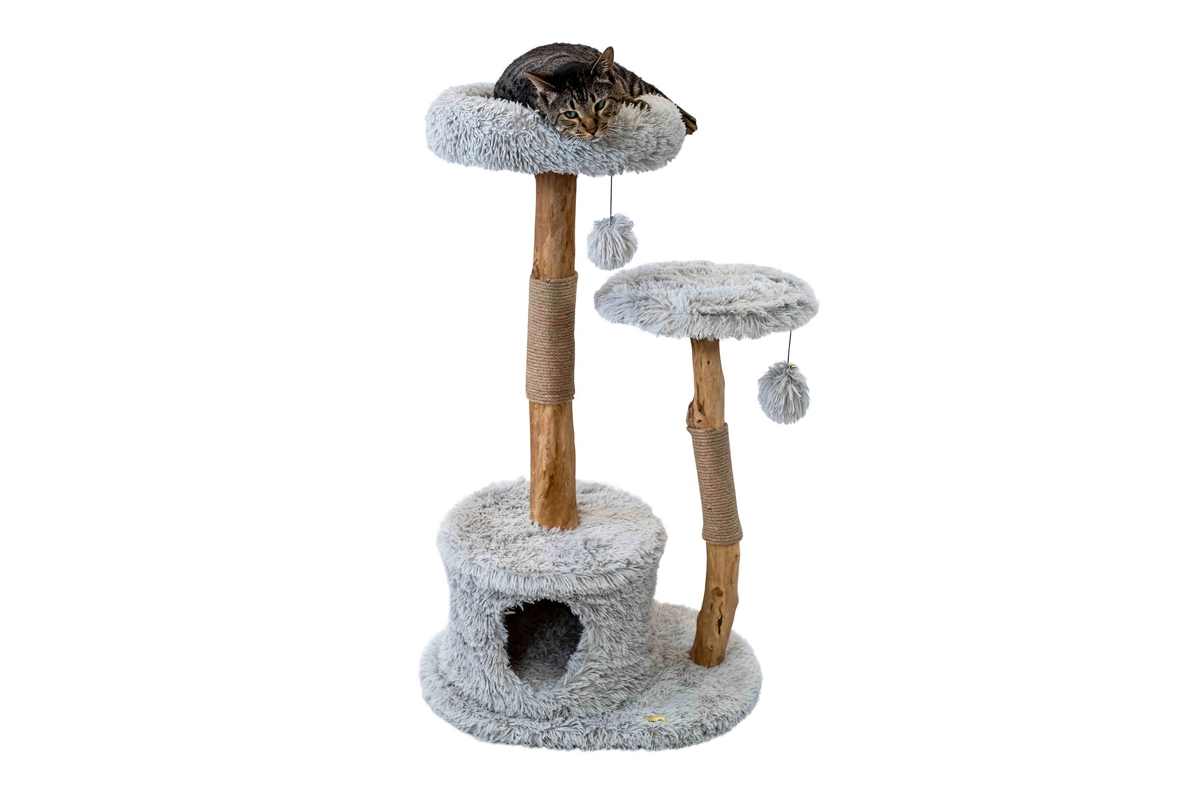 Alba 43" Brown and Gray Wooden Cat Tree with Plush Perches