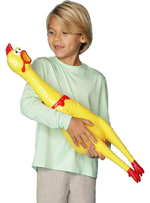 Animolds Crazy Huge Rubber Chicken Toy - 29 Inch Giant Screaming Noise Makers for Parties, Pranks, Practical Jokes - Squeaks Up to 45 Seconds - Squawking Novelty Gag Gift