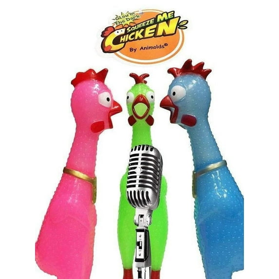Animolds Squeeze Me Rubber Chicken Toy - Screaming Novelty Squeaky Glow-in-the-Dark Toy