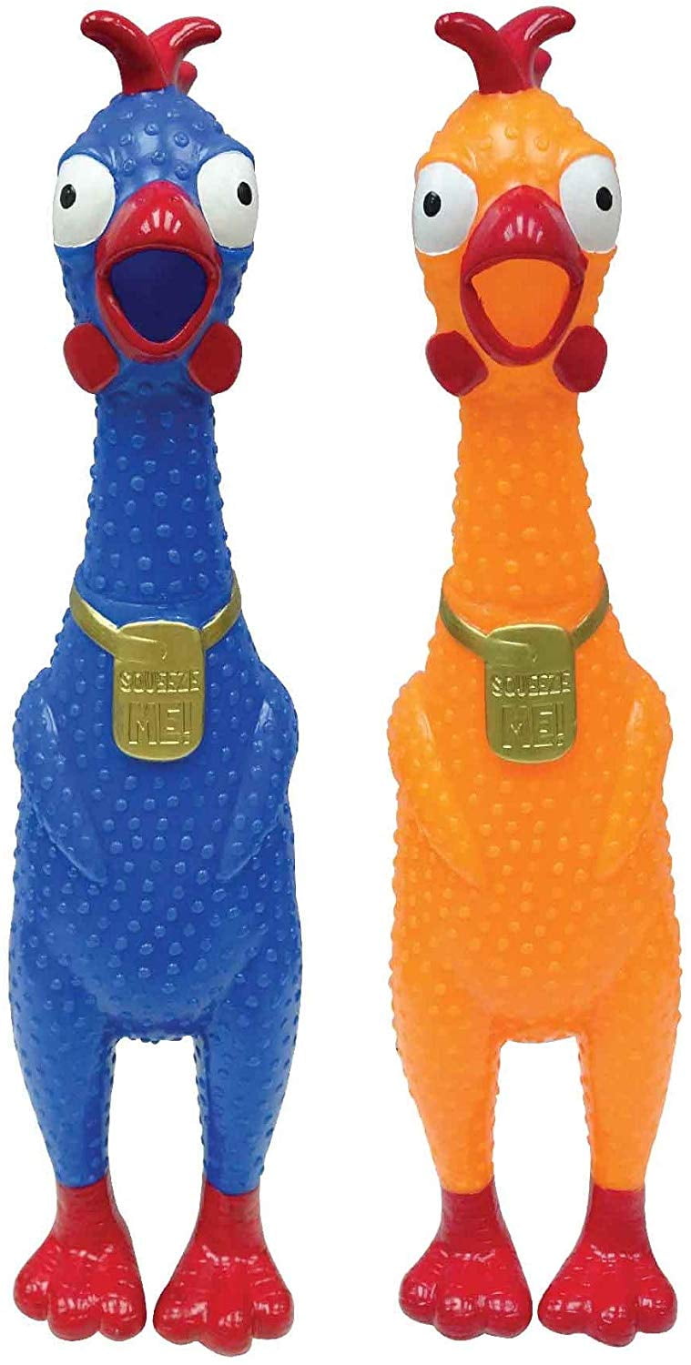 Multicolor Rubber Chicken Toy Duo with Squeaky Sound