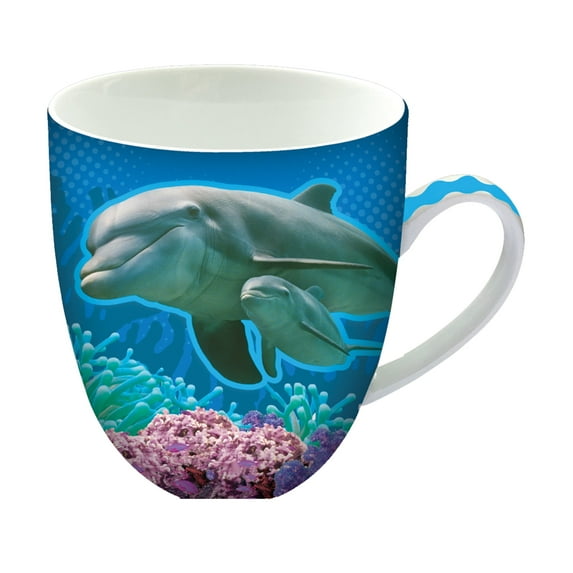 Animug Dolphin by Deluxebase – 15oz Animal Print Ceramic Mug. Dishwasher Safe Novelty Gift for All Ages