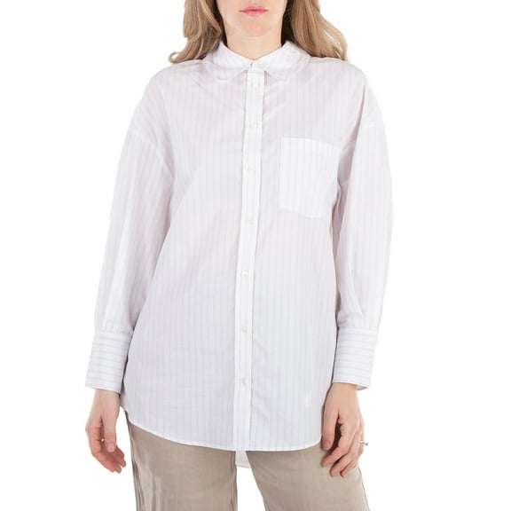 Anine Bing Stripe Mika Cotton Shirt, Size Medium