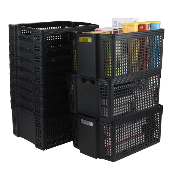 Aninhao 12-Pack Plastic Stacking Storage Basket, Large Plastic Organizer Baskets Bin, Black