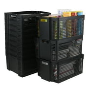 Aninhao 12-Pack Plastic Stacking Storage Basket, Large Plastic Organizer Baskets Bin, Black