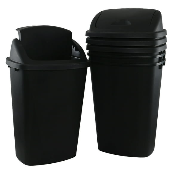 Aninhao 13 Gallon Garbage Can with Swing Lid, 4 Pack Plastic Kitchen Trash Can, Black