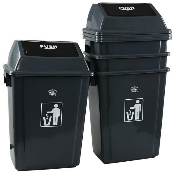 Aninhao 4-Pack 18 Gallon Kitchen Trash Can with Swing Lid, Large Plastic Swing Top Garbage Can, Gray