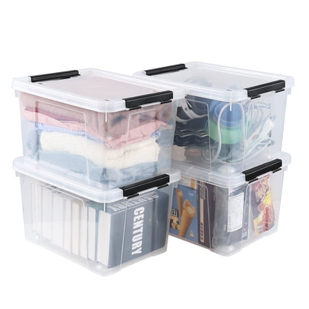Aninhao 4-Pack 22 Quart Clear Plastic Storage Bins with Wheels, Latching Storage Box Bin