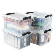 Aninhao 4-Pack 22 Quart Clear Plastic Storage Bins with Wheels, Latching Storage Box Bin
